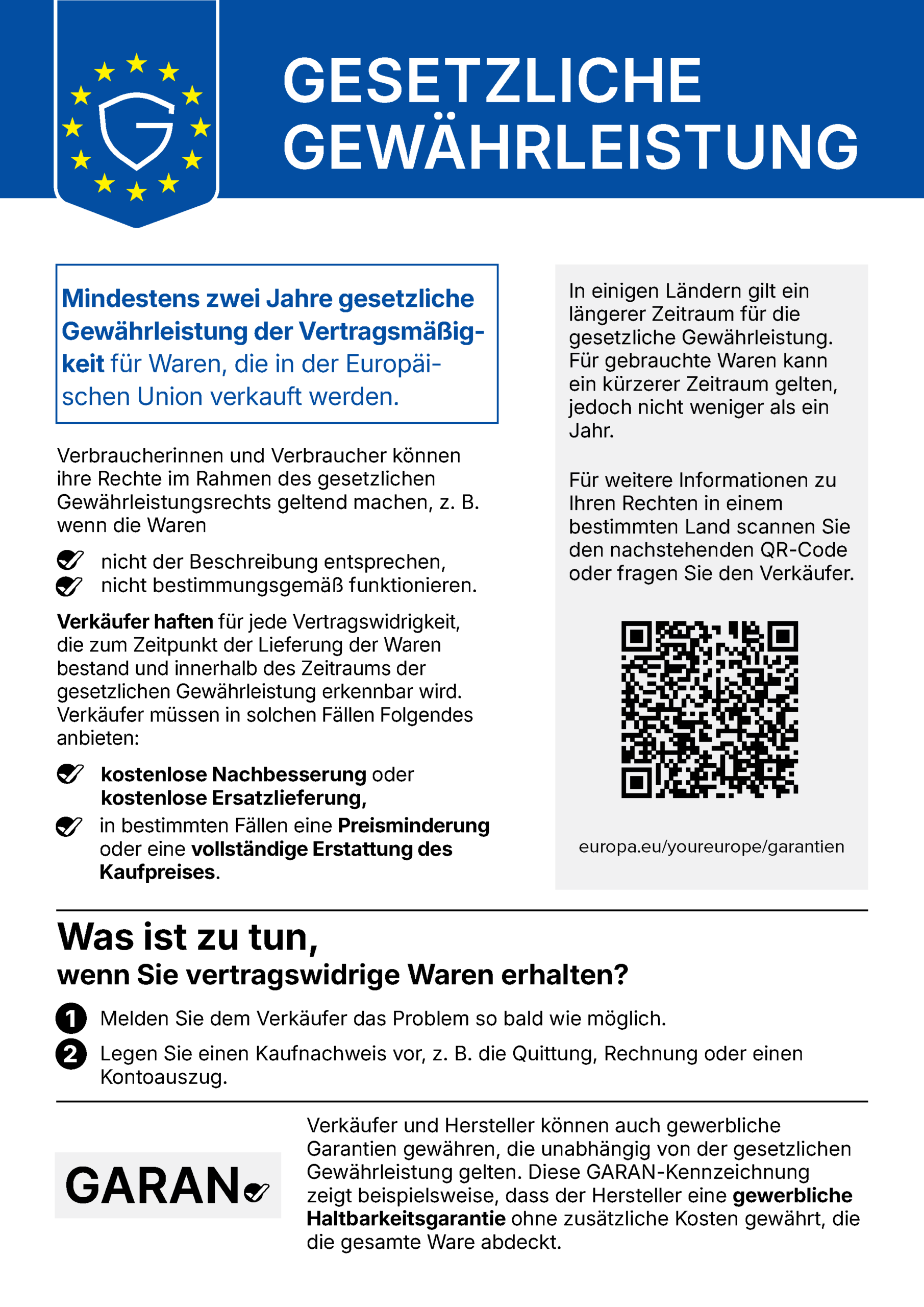 gesetzliche gewährleistung label